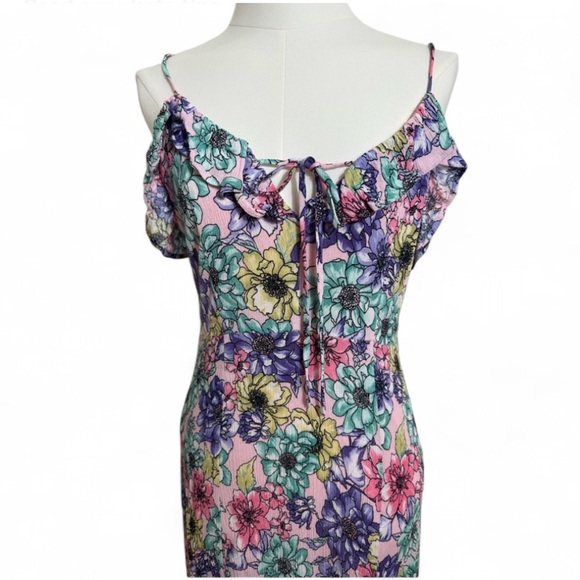 Lulus - Dynah Blush Pink Floral Maxi Dress with slit - Medium - Picture 6 of 12